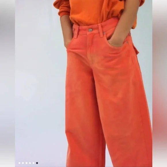 NWT FREE PEOPLE WE THE FREE Waterfalls Baggy Wide-Leg Jeans In Oklahoma Sun - Picture 7 of 9